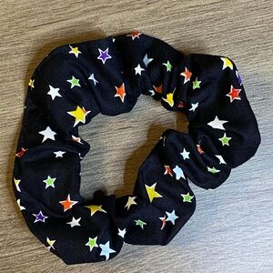 Stars Glow-in-the-Dark Hair Scrunchie, Handmade, Black/Multicolour.
